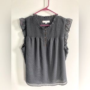 LOFT Sleeveless Blouse (XL) in Gray with Copper buttons